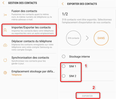Mettre les contacts sur SIM iPhone - étape 3