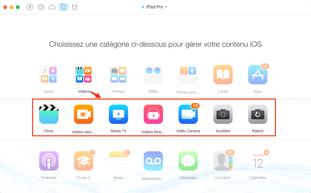 Ajouter des vidéos sur iPad sans iTunes - étape 2