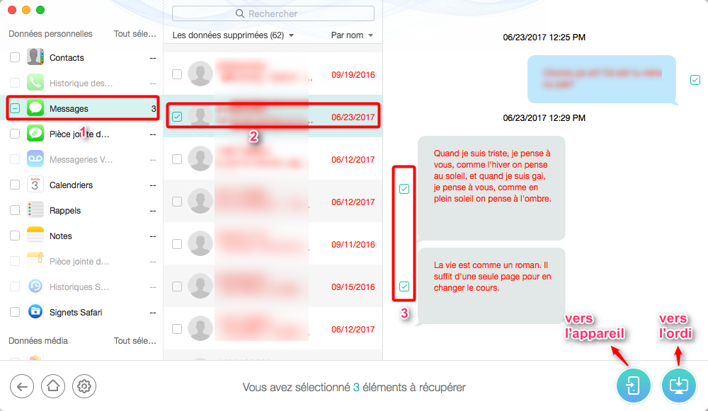 Récupération de messages supprimés sur iPhone – étape 2