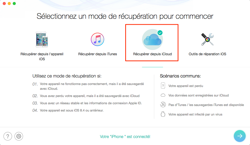 Récupérer les calendriers depuis iCloud – étape 1