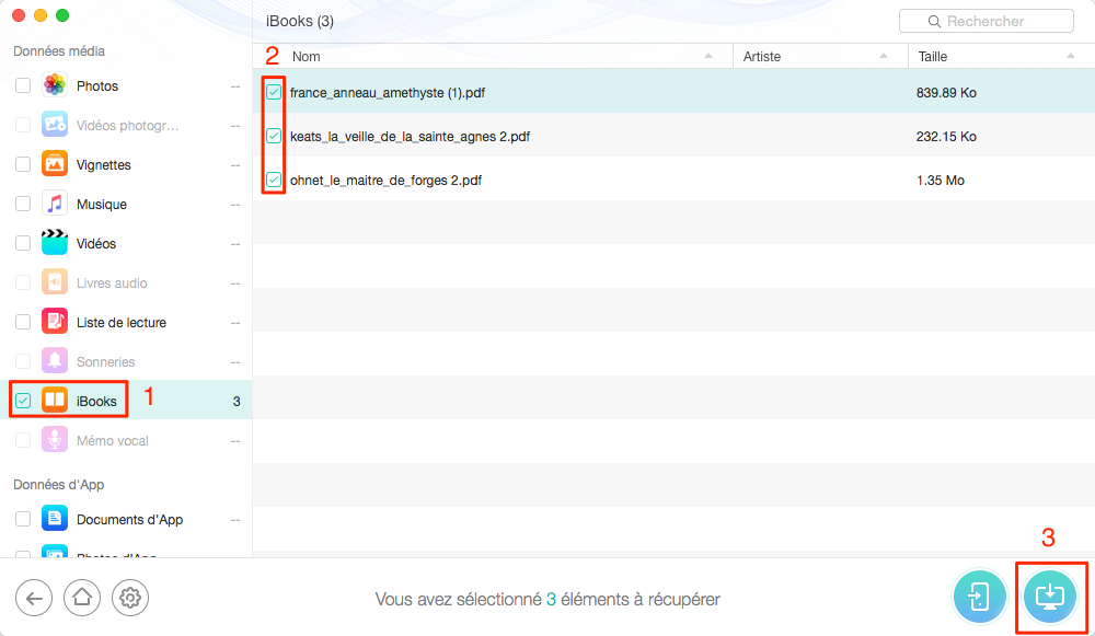 Comment récupérer les livres supprimés sur iPhone – étape 3
