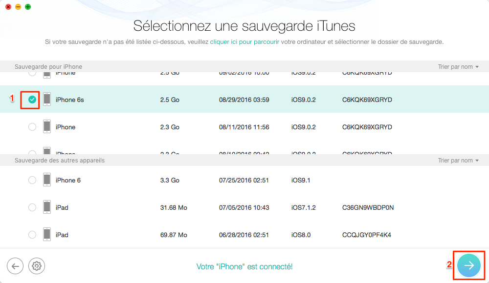 Extraire des messages depuis iTunes avec PhoneRescue - étape 3