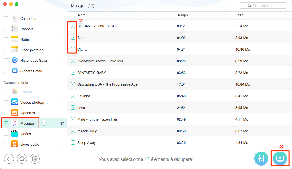 Récupérer des fichiers MP3 musique supprimés avec PhoneRescue - étape 3