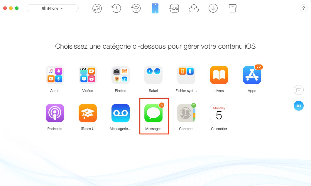 Transférer des messages texte de l'iPhone à l'ordinateur - étape 2