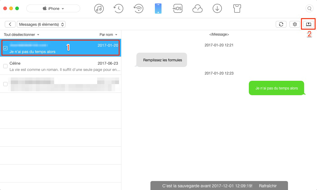 Sauvegarder les SMS sur iPhone 6/6s avec AnyTrans pour iOS - étape 3