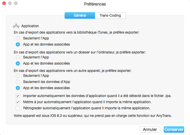Les détailles des applications