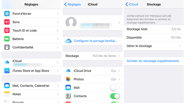 Supprimer les sauvegardes iCloud sur l'appareil iOS – étape 1