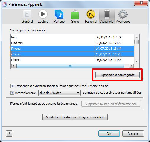 Comment Supprimer la Sauvegarde iTunes 2