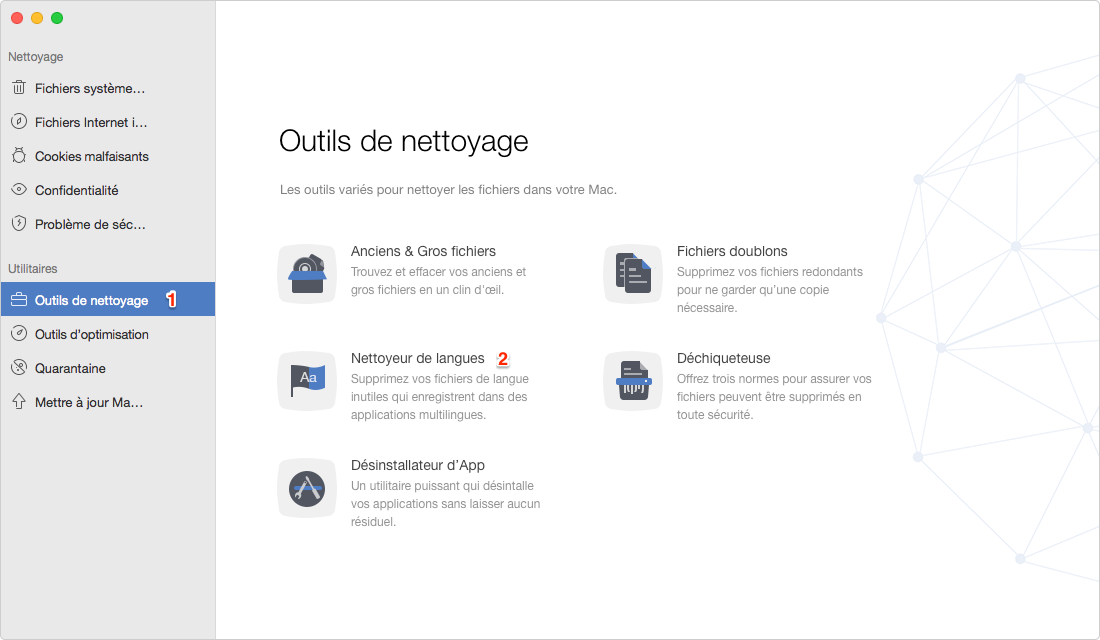 Comment supprimer des fichiers de langues sur Mac avec MacClean - étape 1
