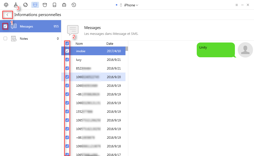 Choisissez les messages que vous voulez supprimer - étape 3