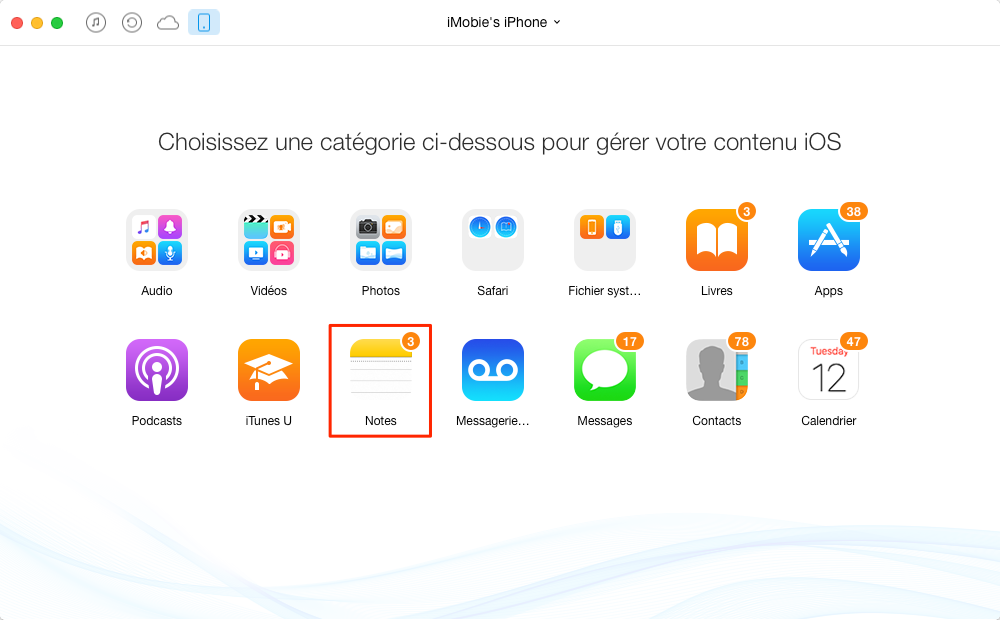 Supprimer les notes avec AnyTrans - étape 2