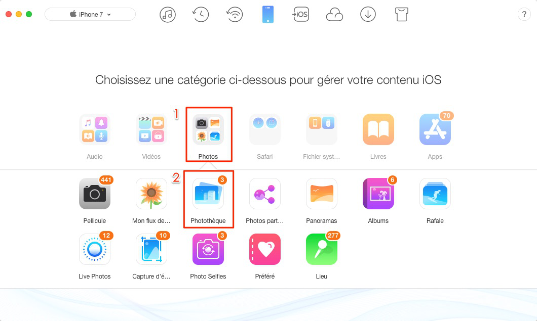 Supprimer les photos importées de l'iPhone 7/7 Plus - étape 2