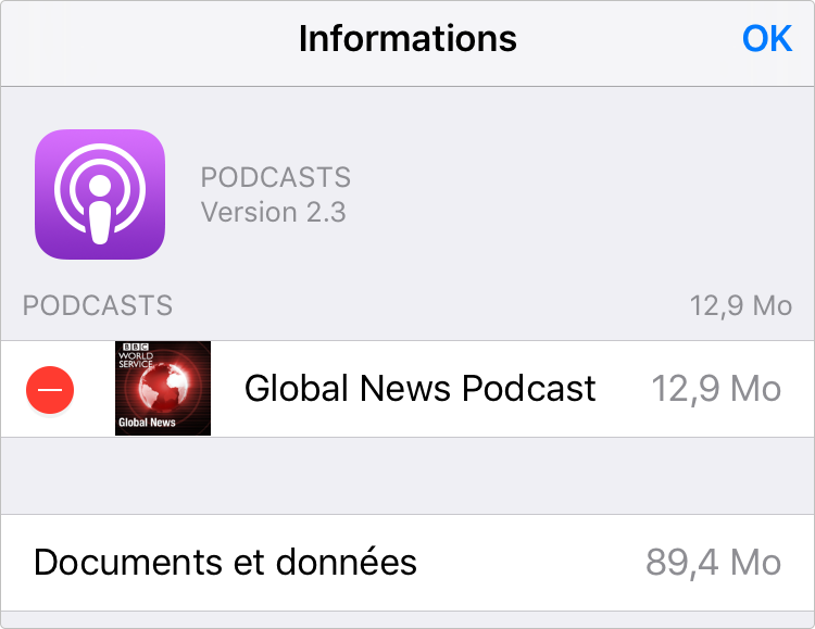Supprimer Podcasts de l'iPhone depuis l'app Réglages