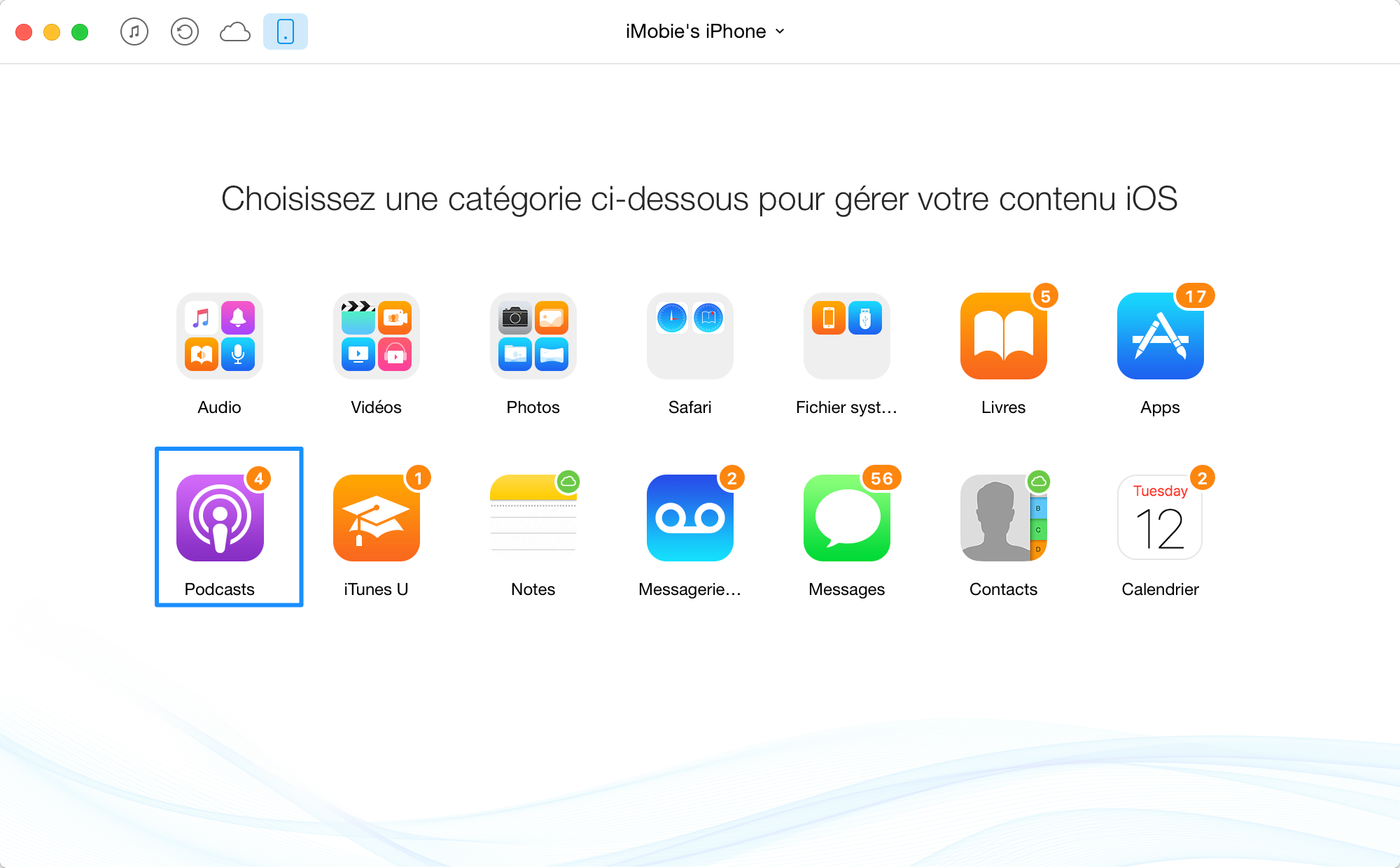 Comment supprimer Podcasts de l'iPhone avec AnyTrans - étape 2