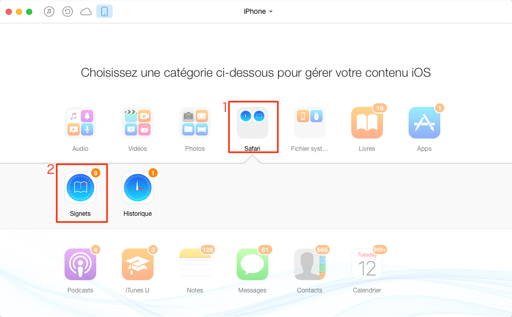 Supprimer les signets sur iPhone avec AnyTrans - étape 2