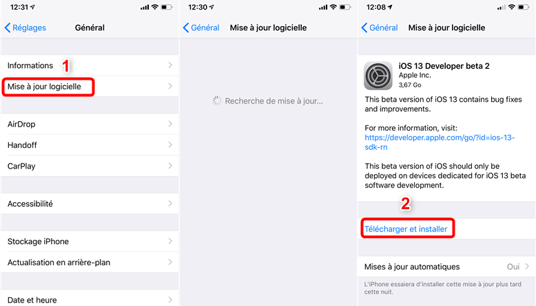 Installer iOS/iPadOS 13 beta 
