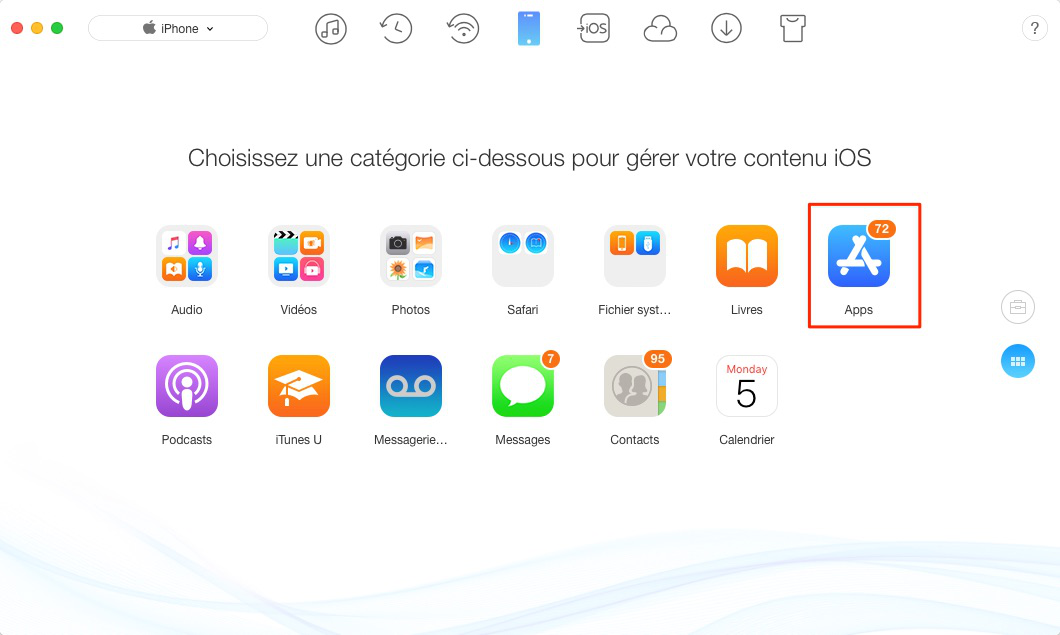 Sauvegarder applications iPhone sur iTunes - étape 2