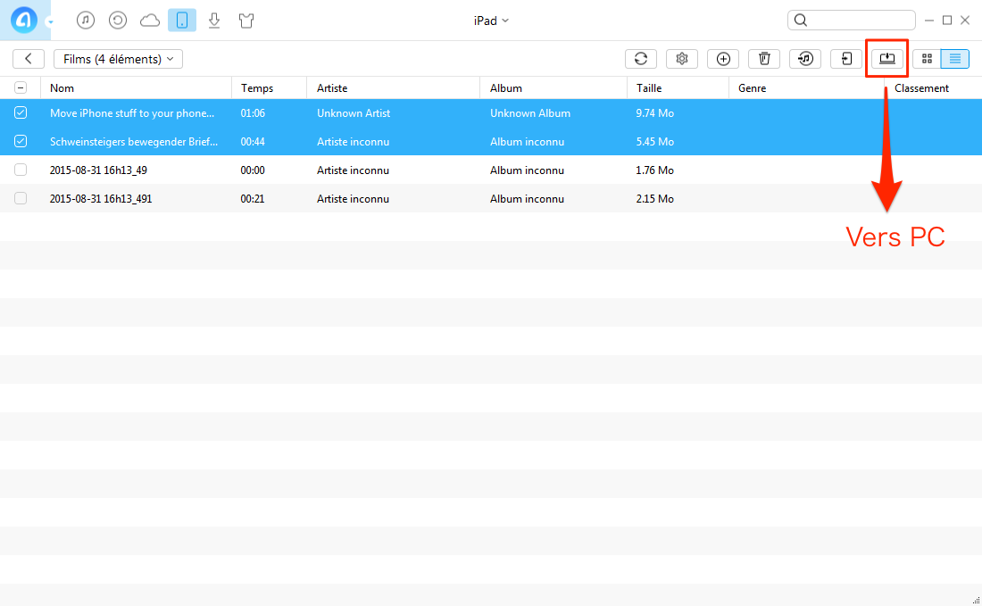 Transfert de fichiers iPad à PC avec AnyTrans - étape 2
