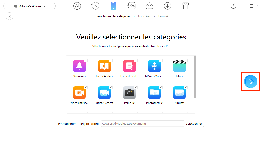 Moyen de transférer des fichiers de l'iPhone vers PC – étape 3