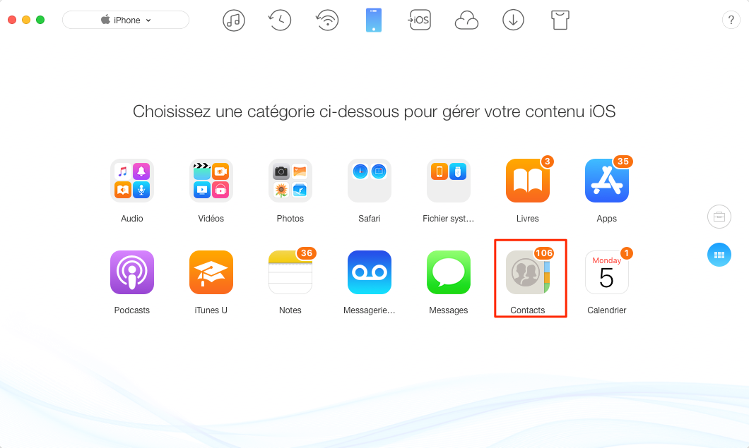 Comment transférer contact iPhone vers iPhone – étape 2
