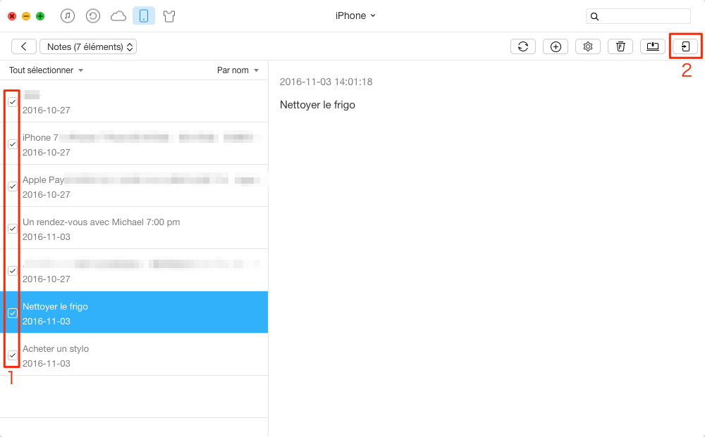 Comment transférer les notes iPhone vers l'iPhone - étape 3