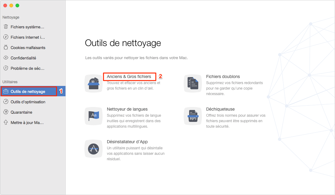 Trouver des fichiers volumineux sur Mac avec MacClean - étape 1
