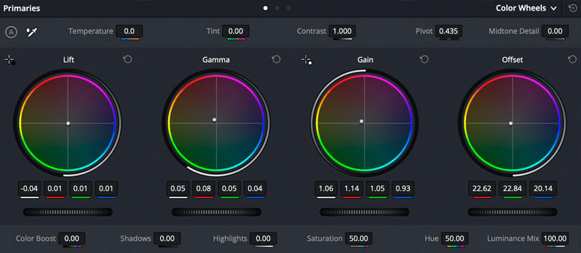 Les roues primaires de Davinci Resolve