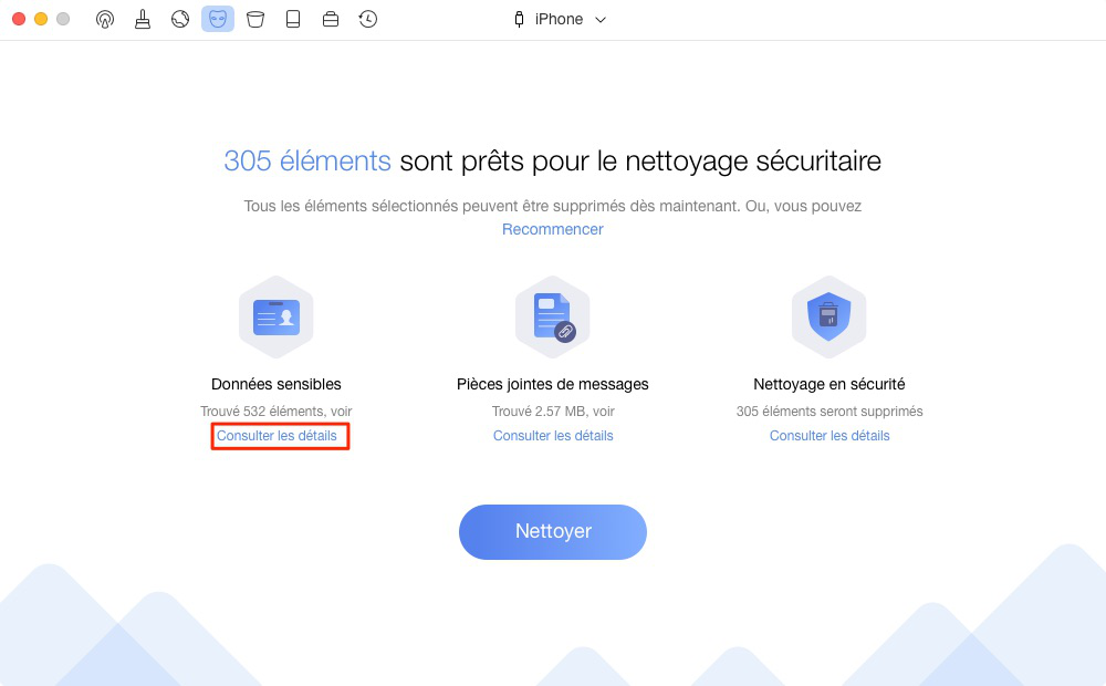 Suppression de messages et de fichiers joints sur iPhone – étape 2