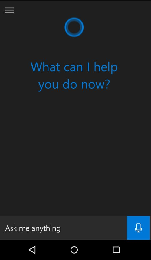 L’écran d’accueil de Cortana
