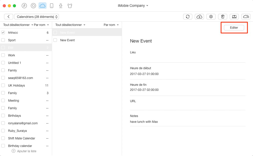 Moyen facile d'éditer les calendriers d'iCloud sur ordinateur – étape 4
