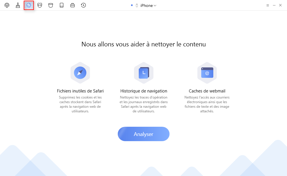 Choisissez Nettoyage d'internet pour effacer l' historique de Safari - étape 1