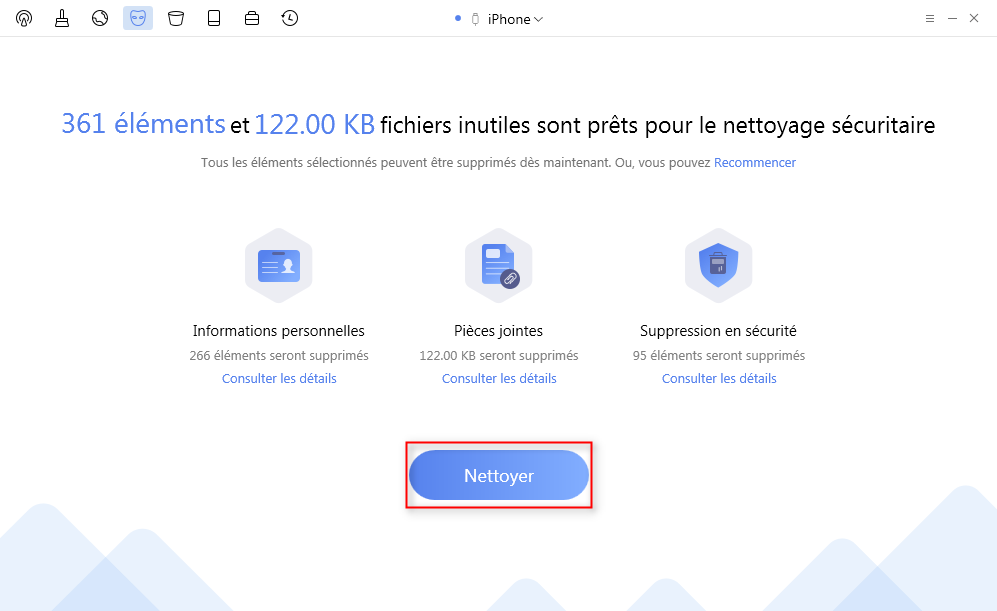 Effacer définitivement les données personnelles avec PhoneClean – étape 3