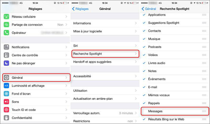 Supprimer messages dans l'historique de recherche Spotlight
