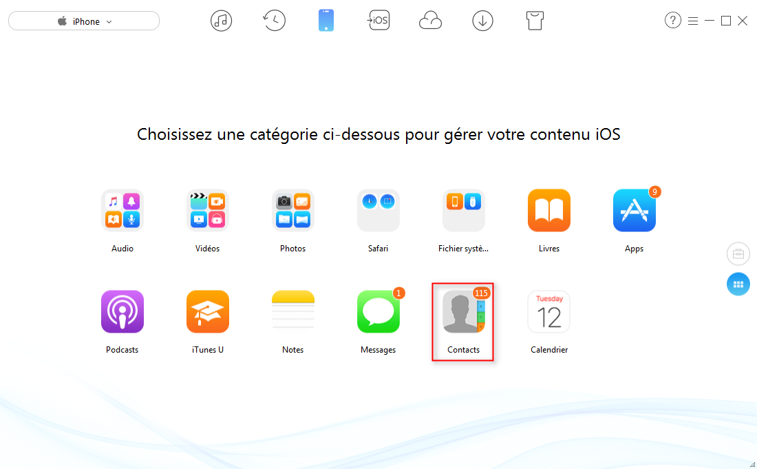 Exporter les contacts de l'iPhone 6/6s (Plus) avec AnyTrans – étape 2