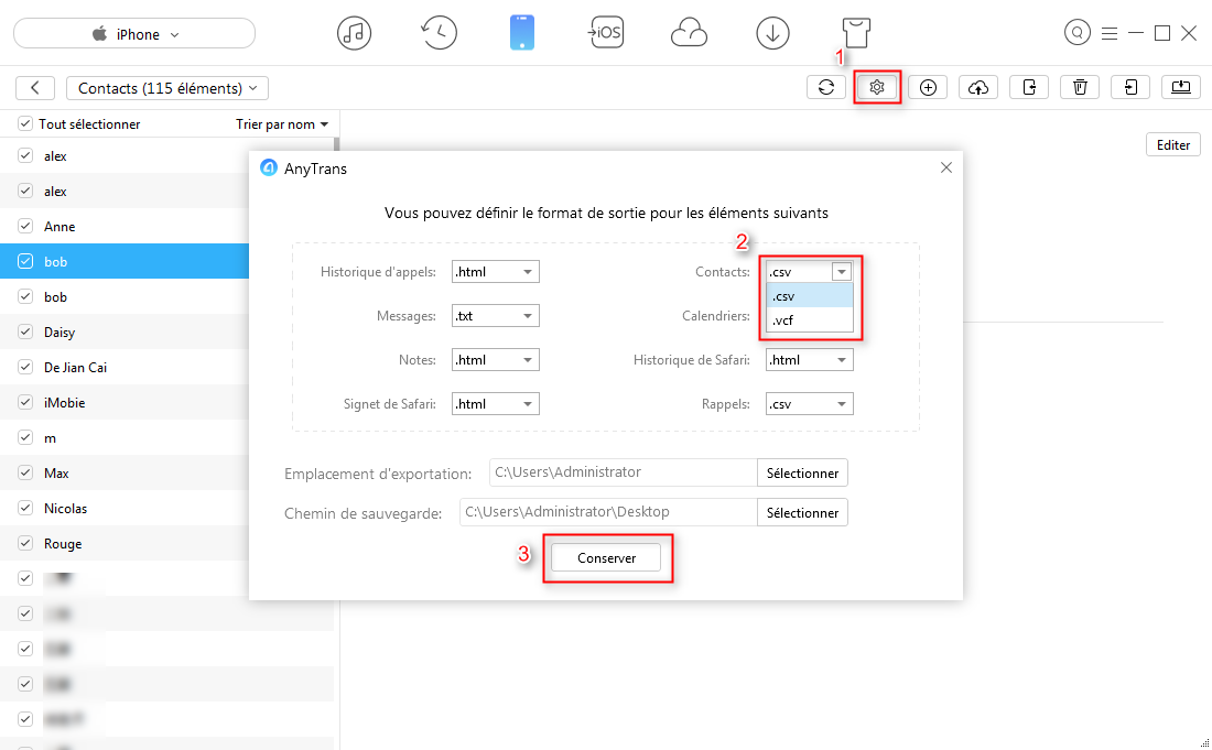 Comment transférer mes contacts sur mon PC