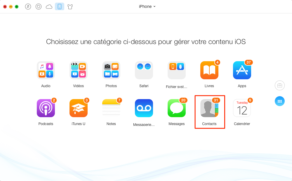 Exporter les contacts iPhone en format CSV – étape 2