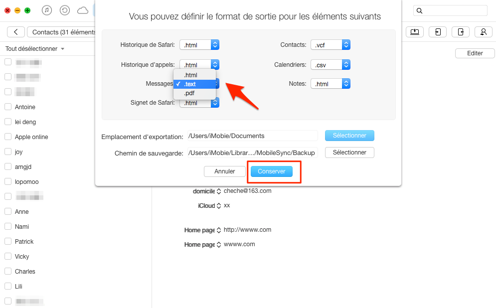 Exporter les contacts iPhone en format CSV via AnyTrans pour iOS – étape 3