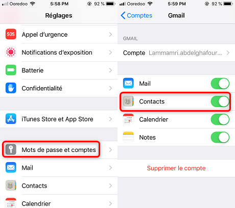 Exporter contacts iPhone via Gmail