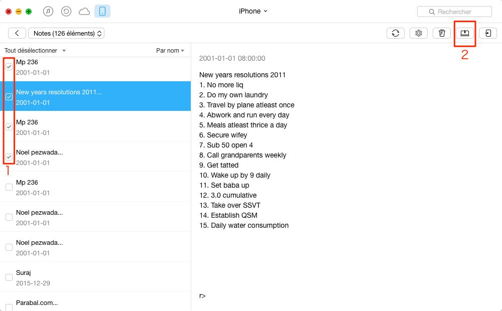 Comment exporter notes iPhone vers ordinateur – étape 4