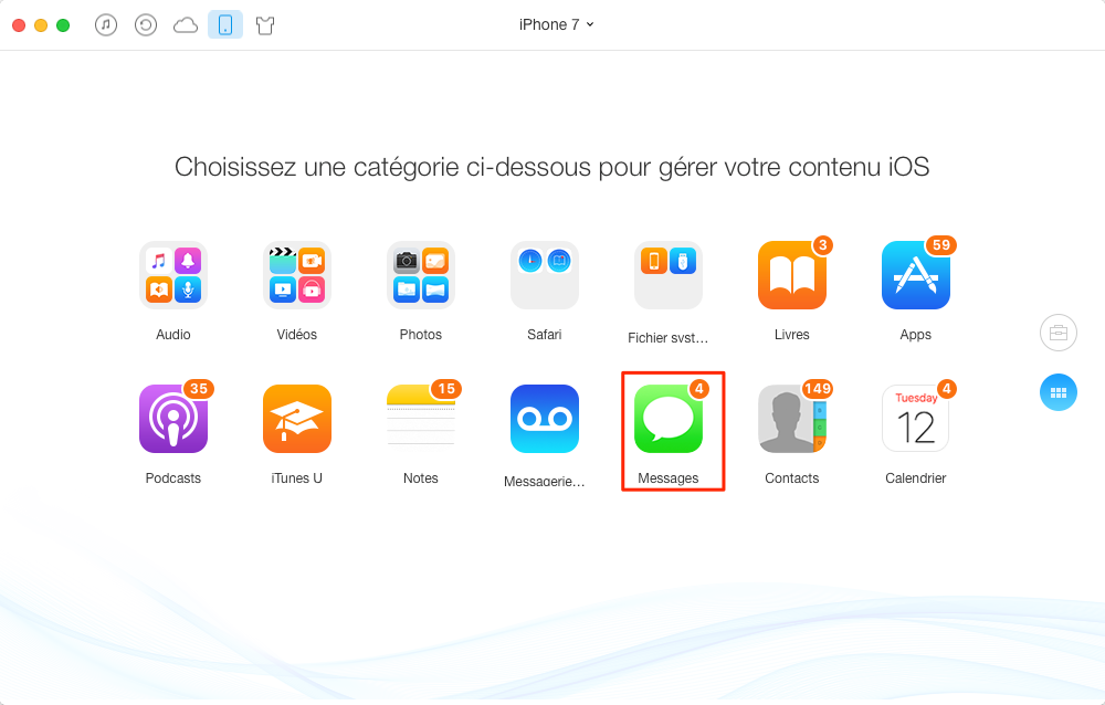 Exporter SMS iPhone 7 vers ordinateur – étape 2