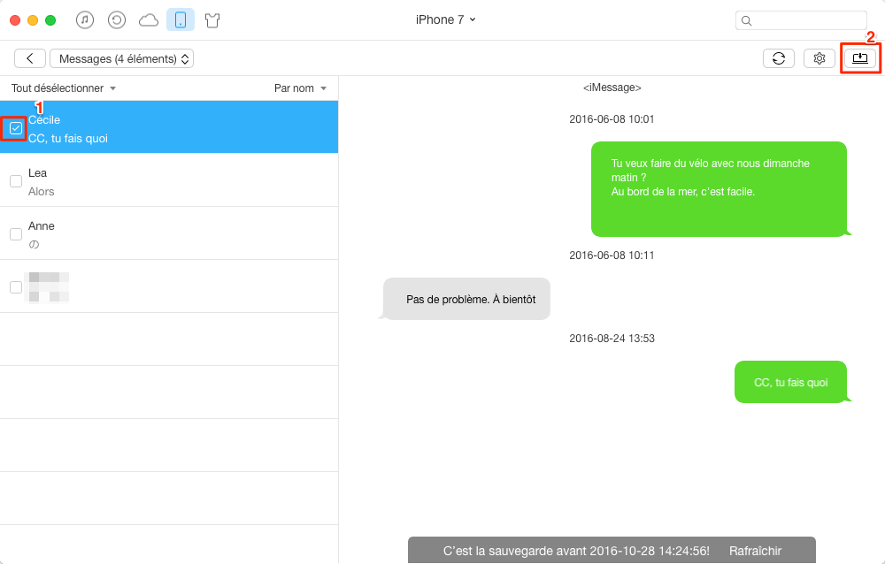Comment exporter les messages iPhone 7 (Plus) vers ordinateur – étape 3
