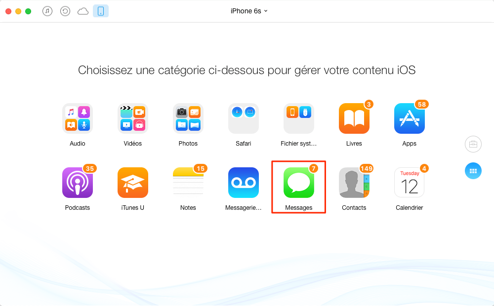 Exporter des SMS de l'iPhone 6 /6s à l'ordinateur – étape 2