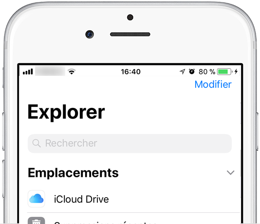 Application « Fichiers » sur iPhone 8