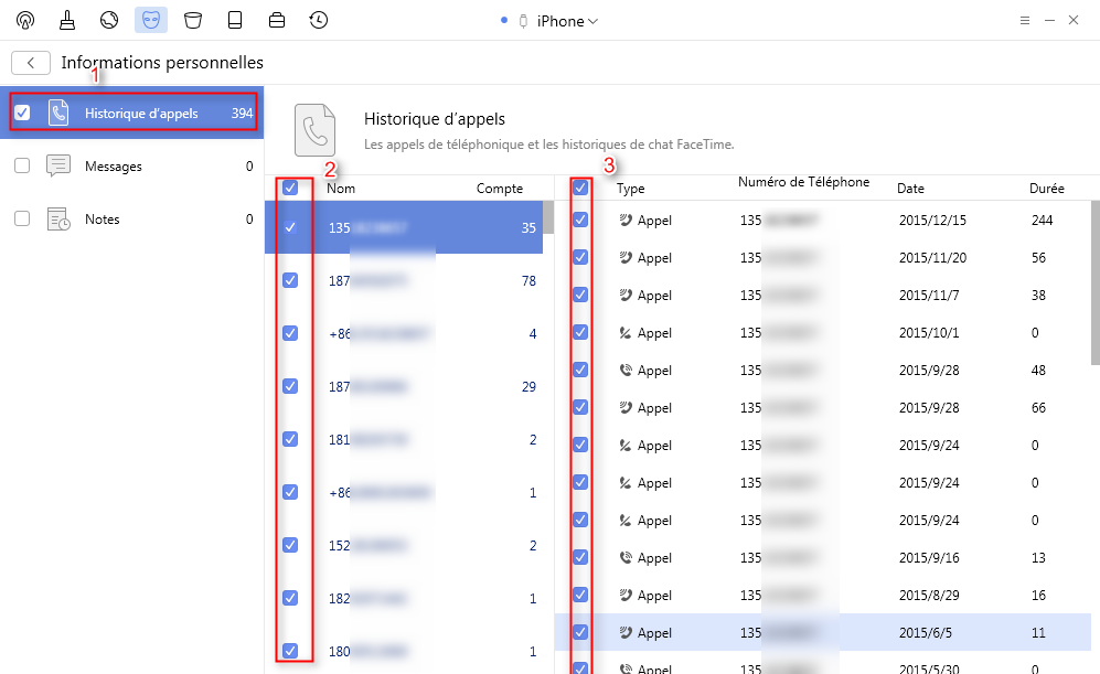 Supprimez l'historique d'appels avec PhoneClean - étape 3
