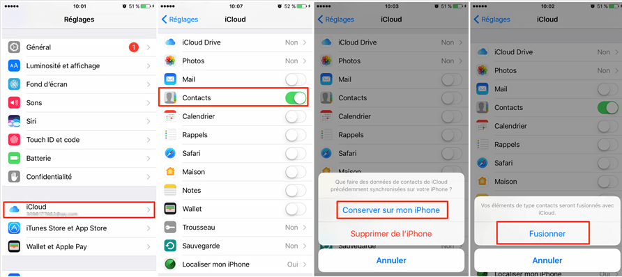 Synchroniser les contacts de iCloud sur votre iPhone