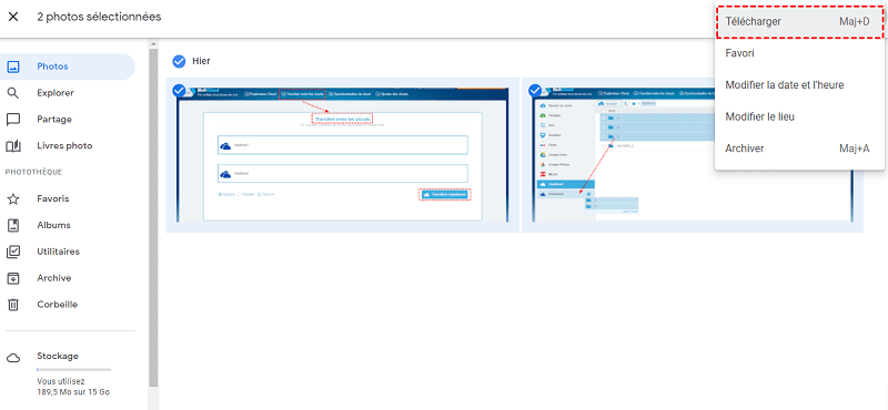 Telecharger les photos