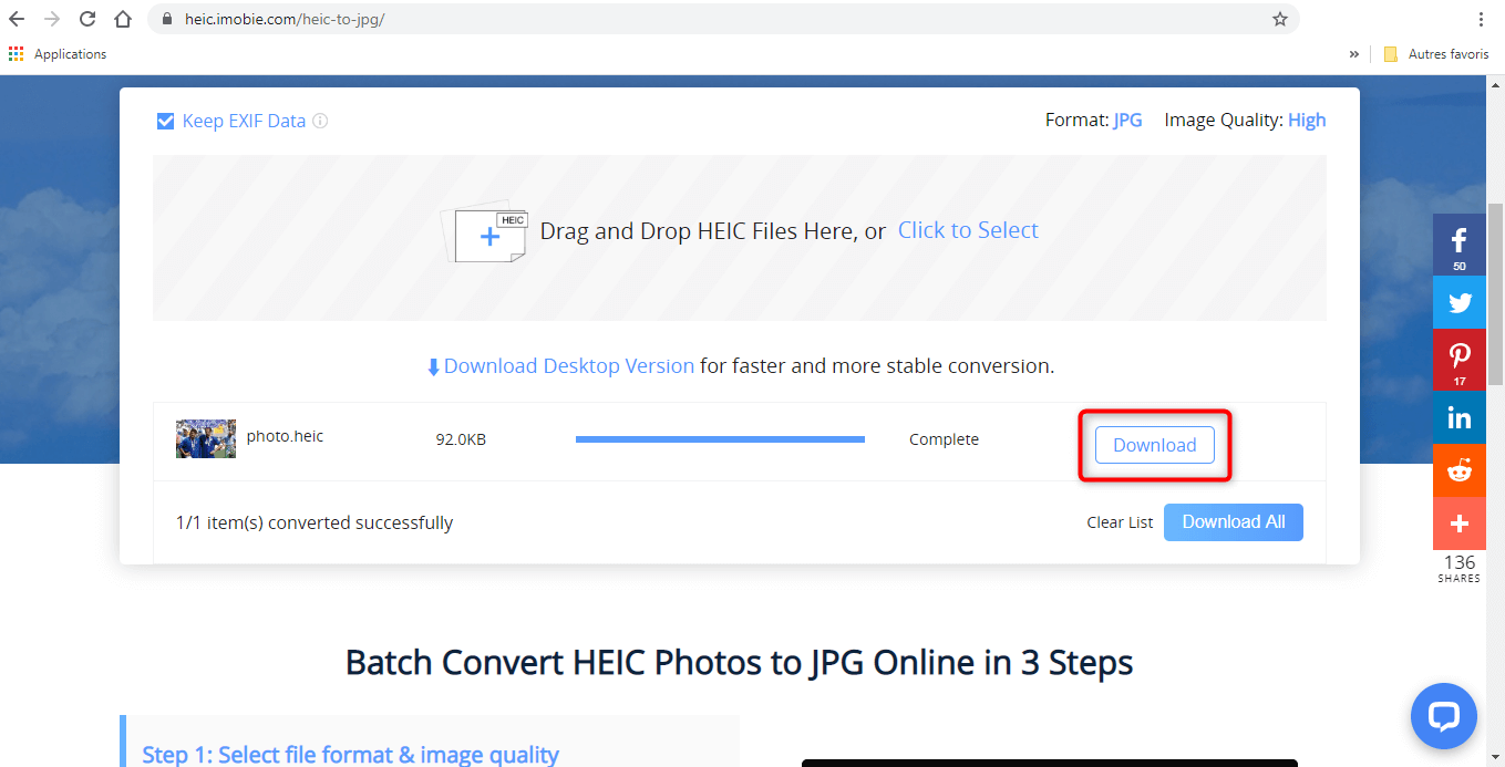 Convertir les photos HEIC en JPEG