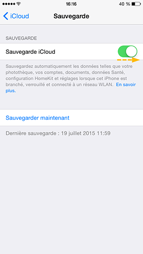 Activer sauvegarde iCloud