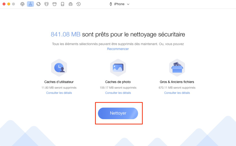 Comment libérer plus d'espace sur iPhone avec PhoneClean - étape 3
