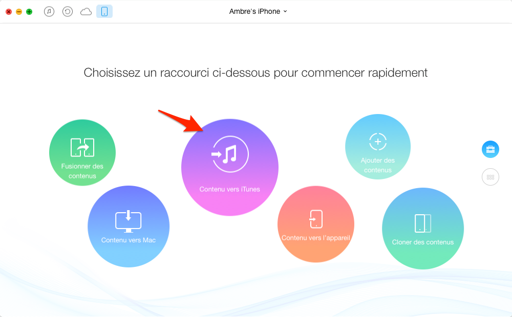 Transfert de musique d'iPhone vers iTunes – étape 1